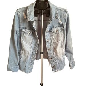 Style & Co Women's Denim‎ Jacket Plus Size 14W Blue Distressed Jean Coat
